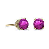 14k Yellow Gold Round Pink Topaz Stud Earrings