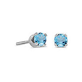 14k White Gold Round Blue Topaz Screw-back Stud Earrings