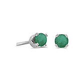 14k White Gold Round Emerald Stud Earrings