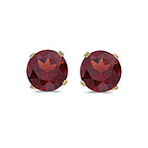 14k Yellow Gold Round Garnet Stud Earrings