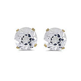 14k Yellow Gold Round White Topaz Stud Earrings