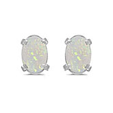 14k White Gold Oval Opal Earrings