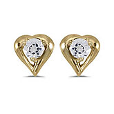 14k Yellow Gold Round White Topaz Heart Earrings