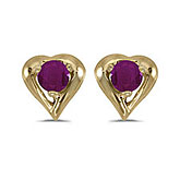 14k Yellow Gold Round Ruby Heart Earrings