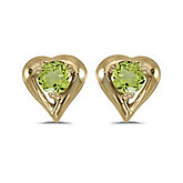 14k Yellow Gold Round Peridot Heart Earrings