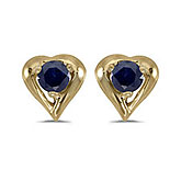 14k Yellow Gold Round Sapphire Heart Earrings