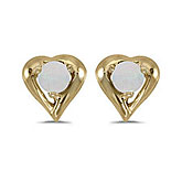 14k Yellow Gold Round Opal Heart Earrings