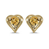 14k Yellow Gold Round Citrine Heart Earrings