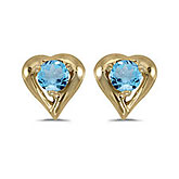 14k Yellow Gold Round Blue Topaz Heart Earrings