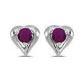 14k White Gold Round Ruby Heart Earrings