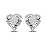 14k White Gold Round Opal Heart Earrings