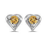 14k White Gold Round Citrine Heart Earrings