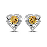 14k White Gold Round Citrine Heart Earrings