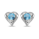14k White Gold Round Blue Topaz Heart Earrings