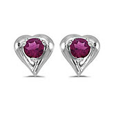 14k White Gold Round Rhodolite Garnet Heart Earrings