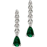 14K White Gold Graduated Diamond and Pear Emerald Drop Earrings