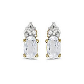 14k Yellow Gold Oval White Topaz Earrings