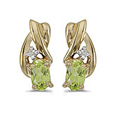 14k Yellow Gold Oval Peridot And Diamond Earrings