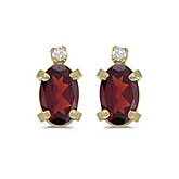 14k Yellow Gold Oval Garnet And Diamond Earrings