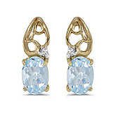 14k Yellow Gold Oval Aquamarine And Diamond Earrings