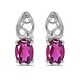 14k White Gold Oval Pink Topaz And Diamond Earrings