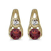 14k Yellow Gold Round Garnet And Diamond Earrings