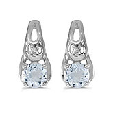 14k White Gold Round Aquamarine And Diamond Earrings
