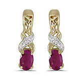 14k Yellow Gold Oval Ruby And Diamond Earrings