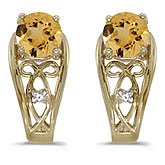 14k Yellow Gold Round Citrine And Diamond Earrings