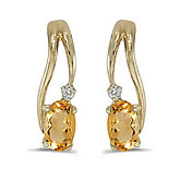 14k Yellow Gold Oval Citrine And Diamond Wave Earrings