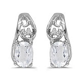 14k White Gold Oval White Topaz And Diamond Earrings