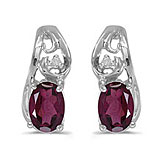 14k White Gold Oval Rhodolite Garnet And Diamond Earrings