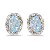 14k Yellow Gold Oval Aquamarine And Diamond Earrings
