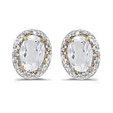 14k Yellow Gold Oval White Topaz And Diamond Earrings