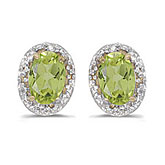 14k Yellow Gold Oval Peridot And Diamond Earrings