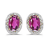 14k Yellow Gold Oval Pink Topaz And Diamond Earrings