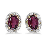 14k Yellow Gold Oval Rhodolite Garnet And Diamond Earrings
