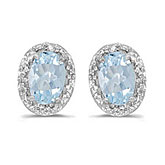 14k White Gold Oval Aquamarine And Diamond Earrings