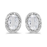 14k White Gold Oval White Topaz And Diamond Earrings