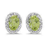 14k White Gold Oval Peridot And Diamond Earrings