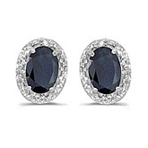 14k White Gold Oval Sapphire And Diamond Earrings