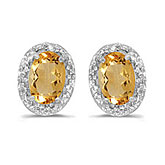 14k White Gold Oval Citrine And Diamond Earrings
