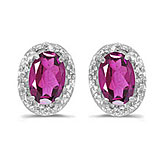 14k White Gold Oval Pink Topaz And Diamond Earrings