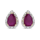 14k Yellow Gold Pear Ruby And Diamond Earrings