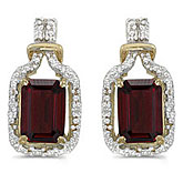 14k Yellow Gold Emerald-cut Garnet And Diamond Earrings