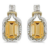14k Yellow Gold Emerald-cut Citrine And Diamond Earrings