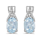 14k White Gold Oval Aquamarine And Diamond Earrings
