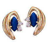 14K Yellow Gold Marquise Sapphire and Diamond Earrings