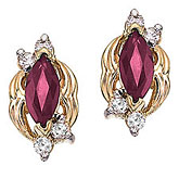 14K Yellow Gold Marquise Ruby and Diamond Earrings
