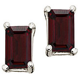 14K White Gold 5x3 Emerald Cut Garnet Earrings